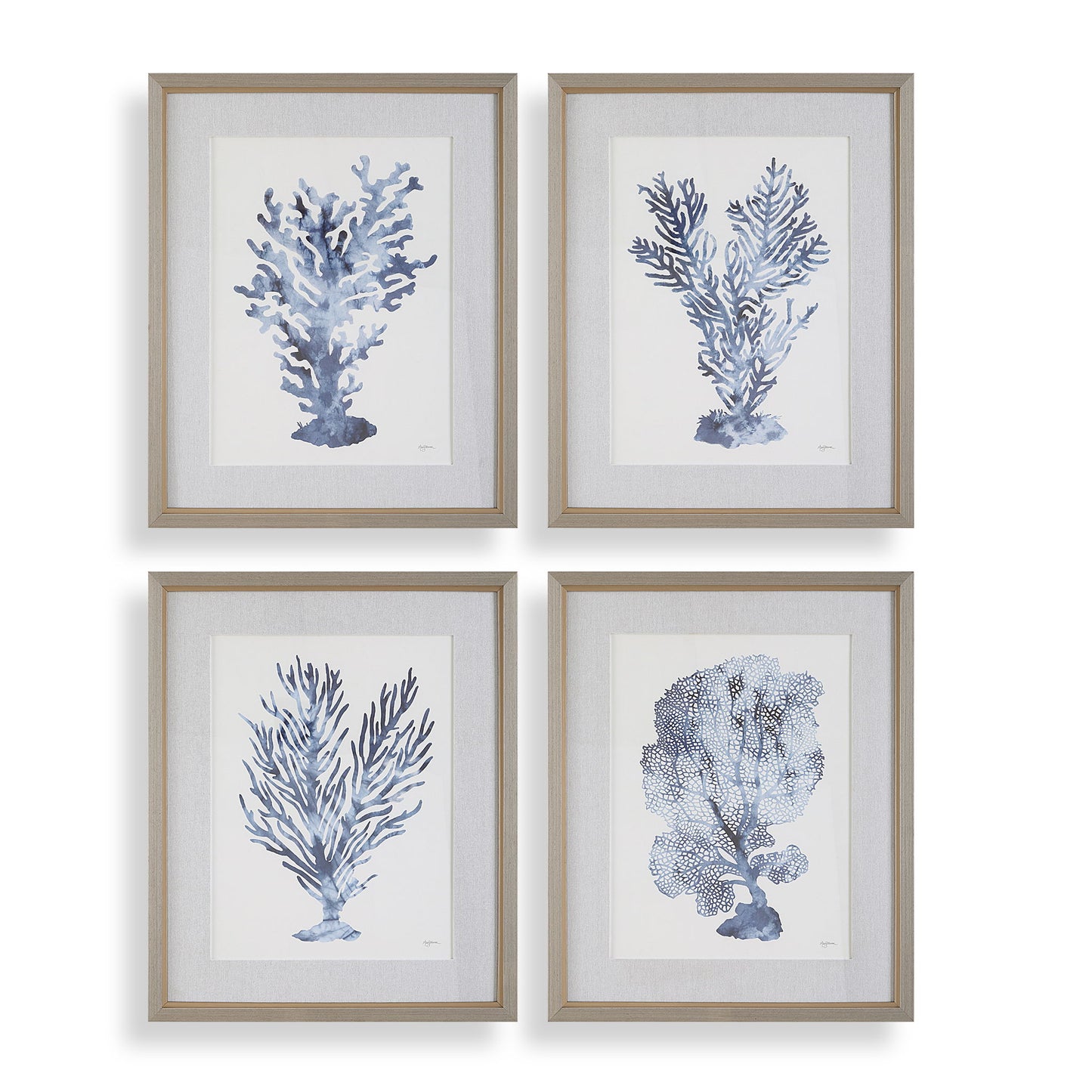 Shibori Coral - Framed Prints (Set of 4) - Light Gray