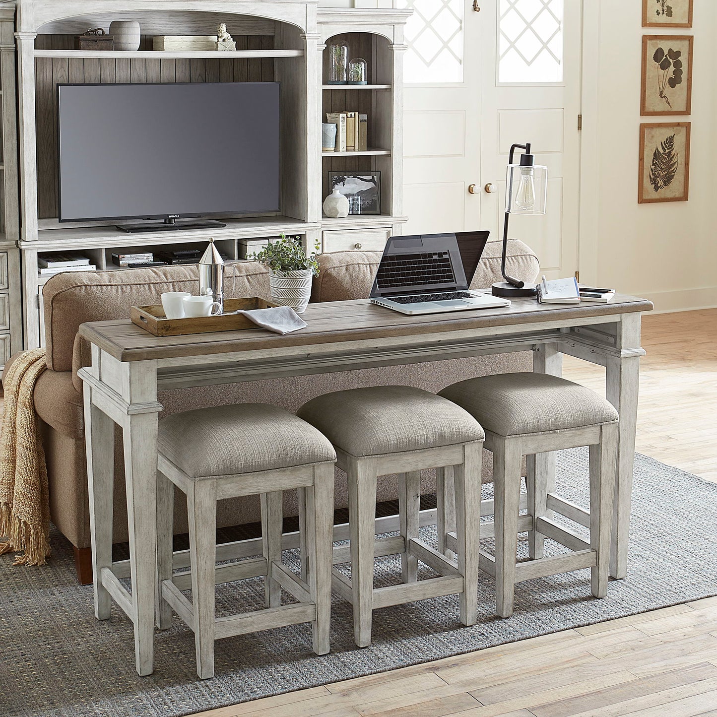 Heartland - Console Bar Table - Antique White / Tobacco Tops