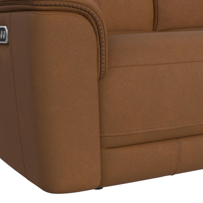 Mustang - Power Motion Sofa With Drop-Down Table, Wireless Charger, Power Headrest And Lumbar - Butternut