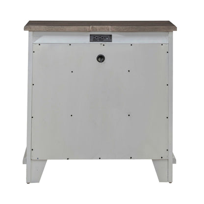 River Place - Bedside Chest With Charging Station - Riverstone White & Tobacco