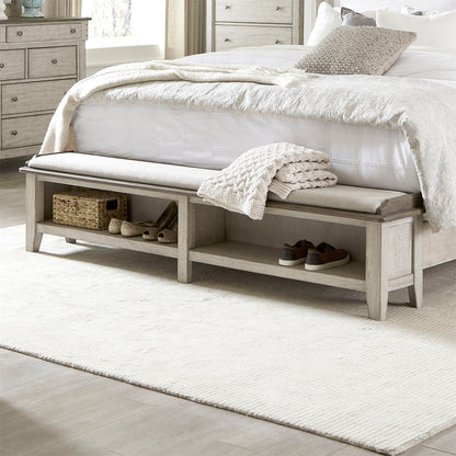 Ivy Hollow - King Upholstered Bench Footboard - Weathered Linen / Dusty Taupe