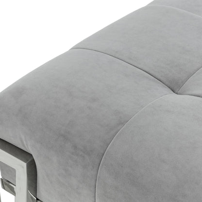 Signature Beds & Benches - Rose Velvet Accent Bench - Gray / Chrome