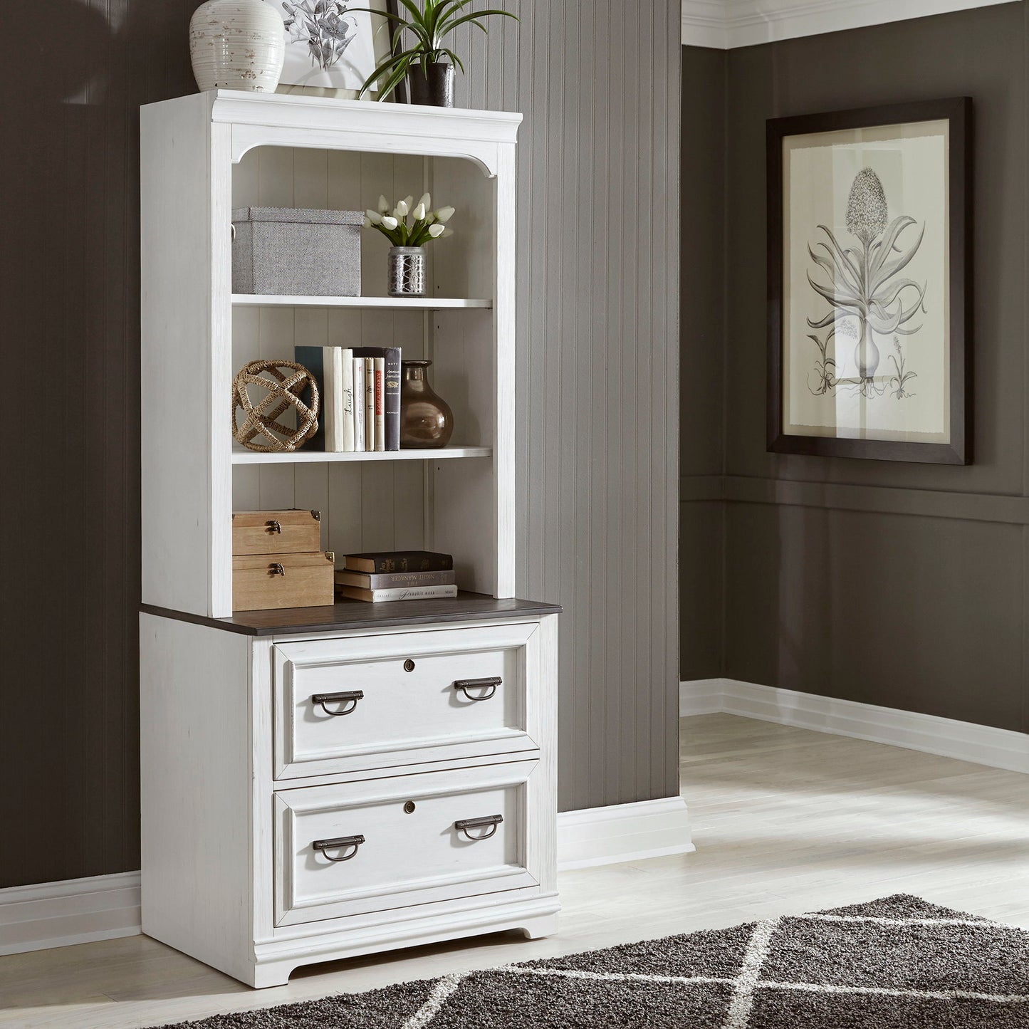 Allyson Park - 2 Piece Home Office Set - Wirebrushed White / Charcoal