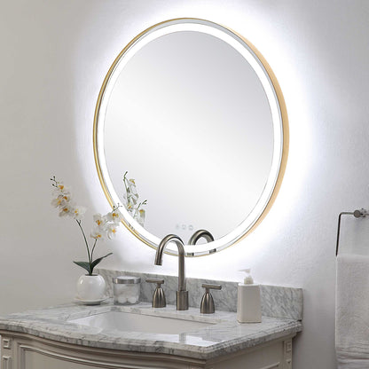 Crofton - Lighted Brass Round Mirror