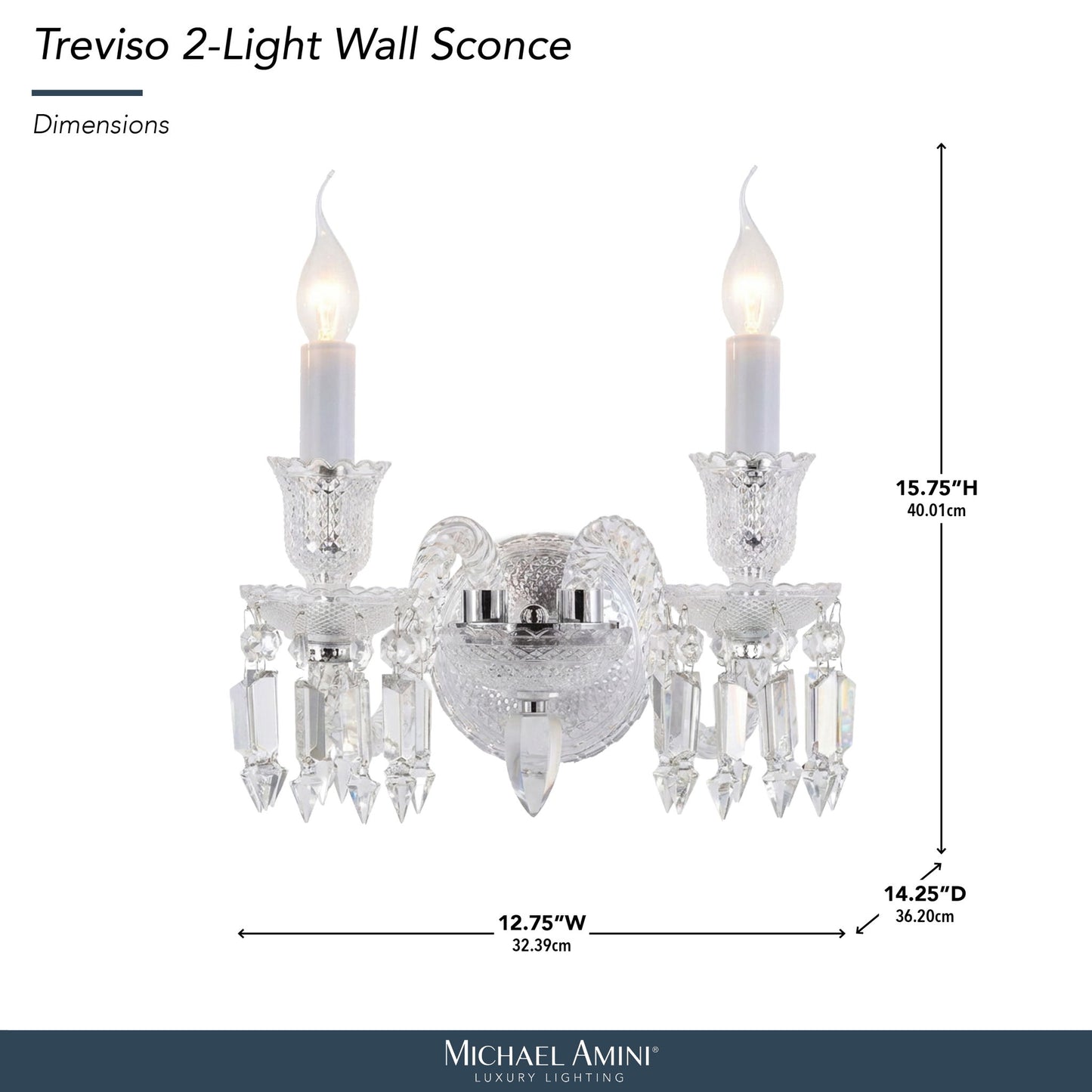 Michael Amini Lighting - Treviso 2-Light Traditional Crystal Wall Sconce - Clear