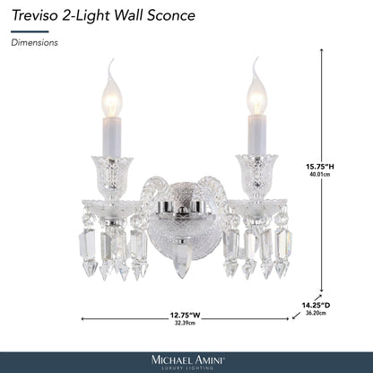 Michael Amini Lighting - Treviso 2-Light Traditional Crystal Wall Sconce - Clear