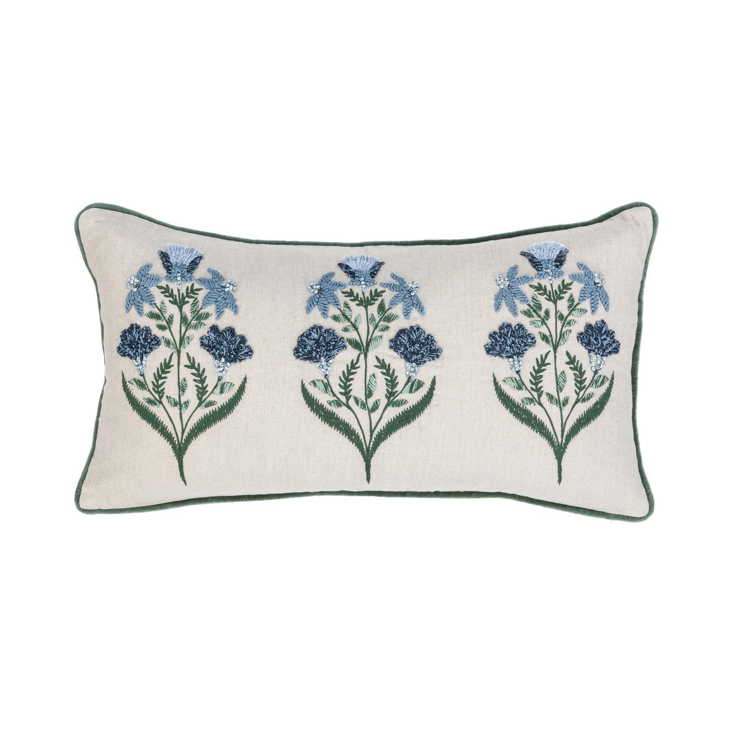 Transcendence - 14" x 26" NV Belcourt Floral Pillow - Floral Natural / Blue