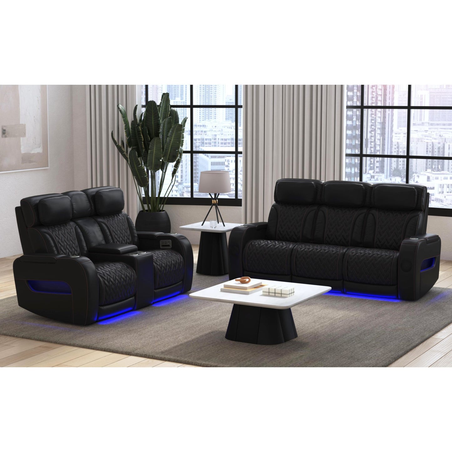 Prime Time - P3 Loveseat With LED, Wireless Charger Pocket, And Console