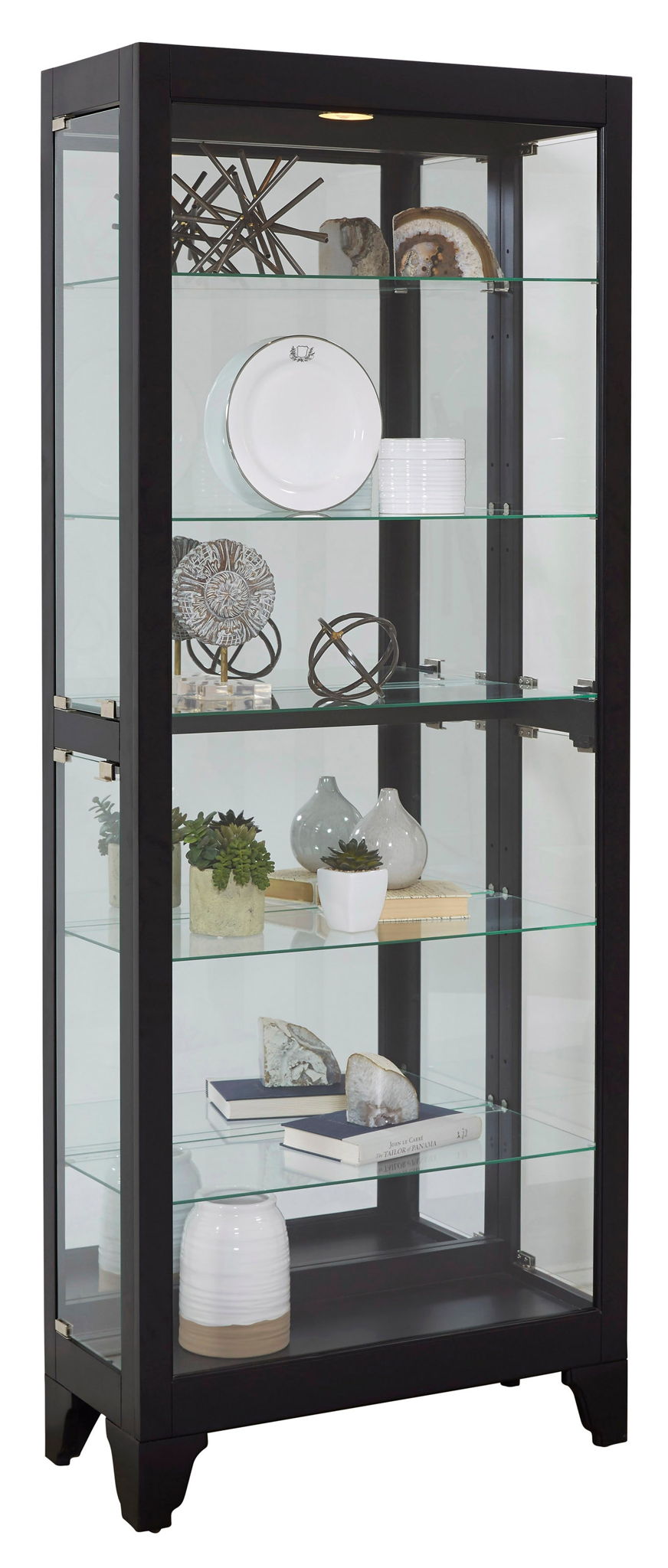 PFC Curios - Lighted Gallery Style 5 Shelf Curio Cabinet - Onyx Black