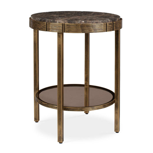 Cusano - Round Dark Marble Accent Table - Brass / Brown