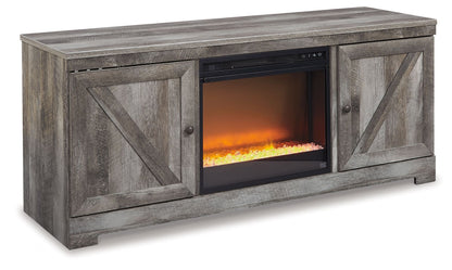 Wynnlow - Entertainment Center - TV Stand With Glass/Stone Fireplace Insert - Gray