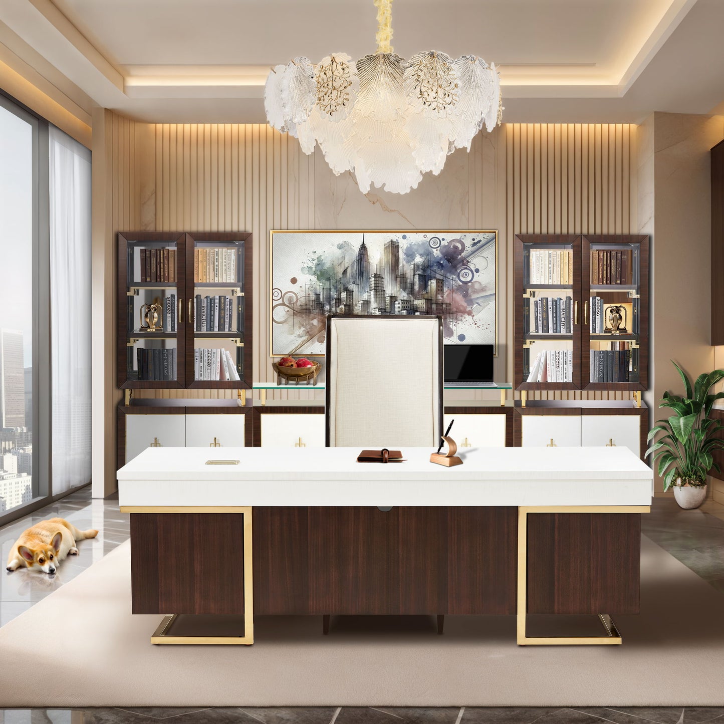 Michael Amini Lighting - Almara 9-Light Frosted Glass Chandelier - Frost / Gold