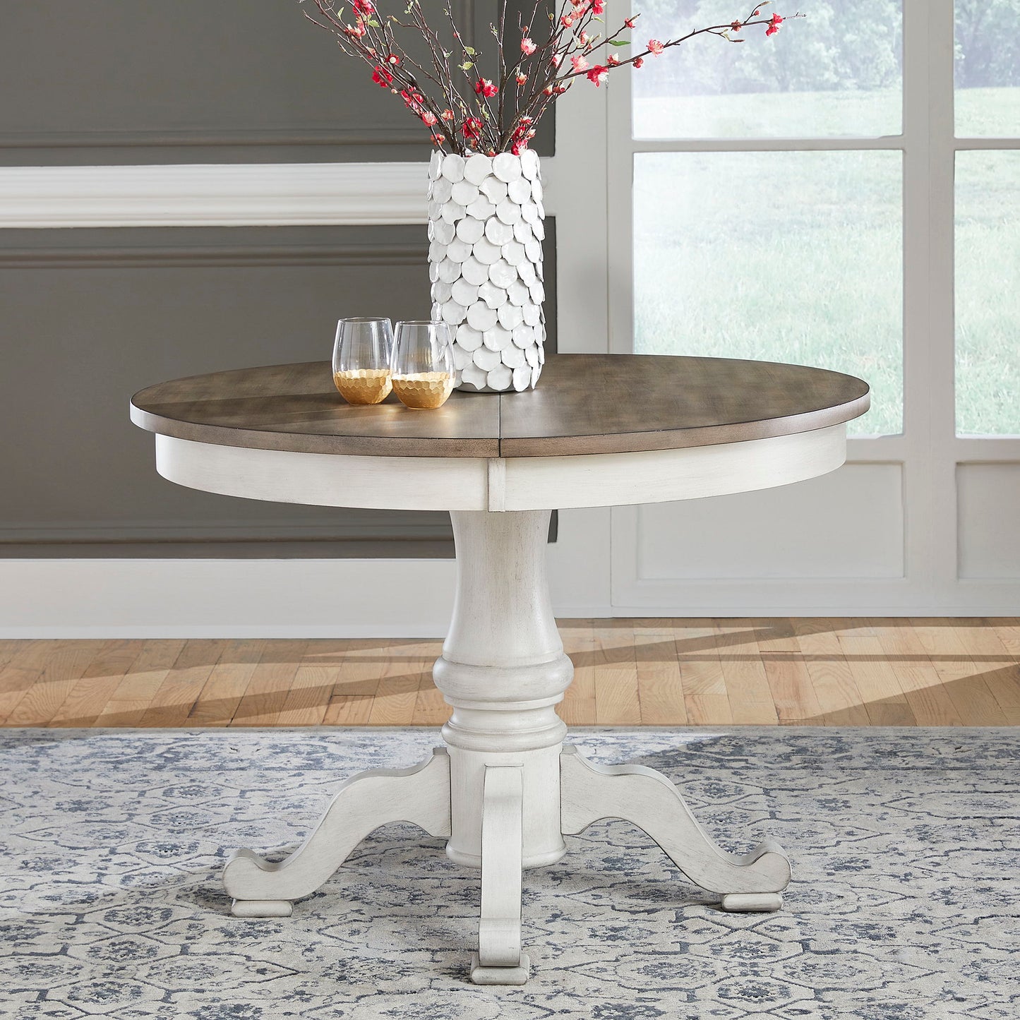 Ocean Isle - Single Pedestal Table Top - Antique White / Dark Brown