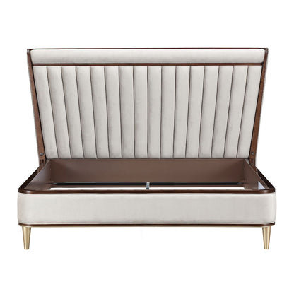 Houston - Eastern King Channel Tufted Panel Bed - Porcini / Walnut