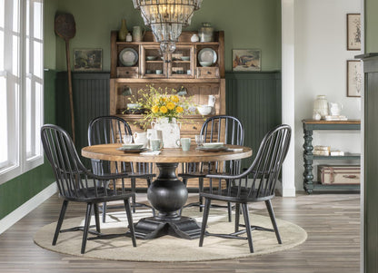 Vintage Market - Round Dining Table Complete - Barnwood Oak And Kettle Black