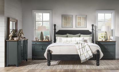 Vintage Market - Washstand Accent Chest 2 Drawers - Barnwood Oak And Mallard Green