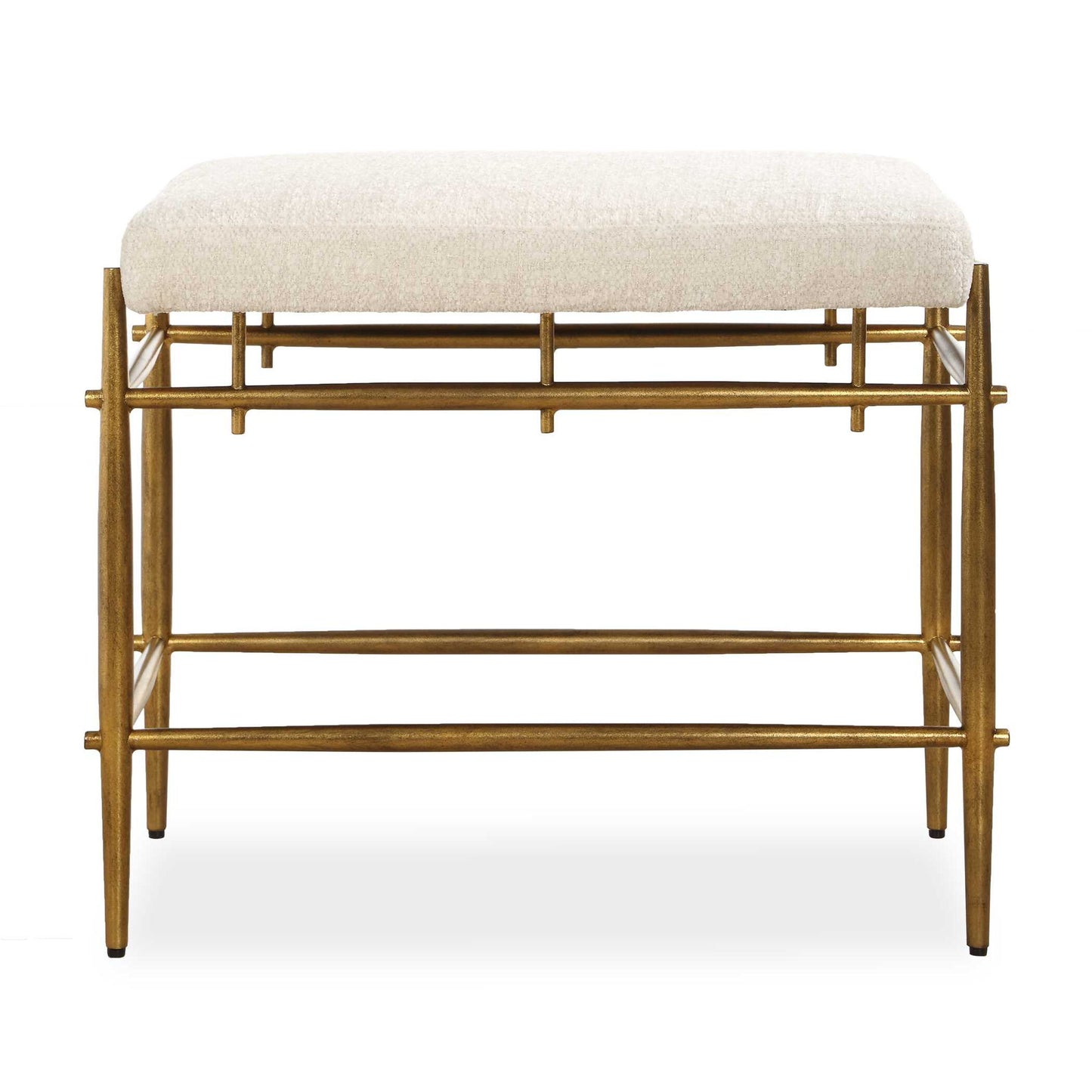 Karleen - Plush Small Brass Bench - White