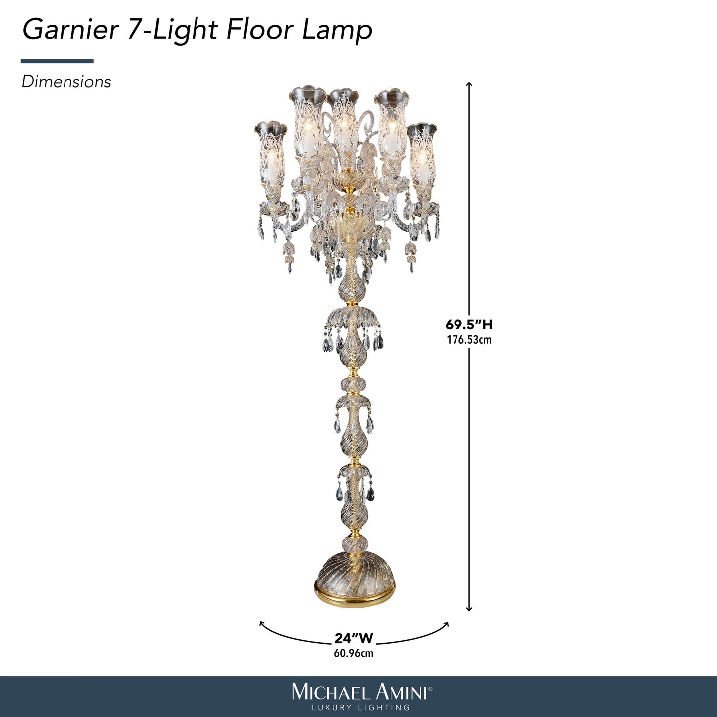 Michael Amini Lighting - Garnier 7-Light Traditional Crystal Floor Lamp - Gold