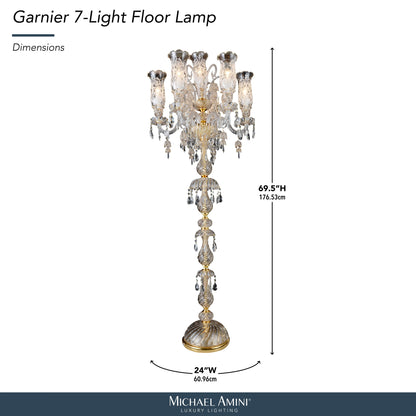 Michael Amini Lighting - Garnier 7-Light Traditional Crystal Floor Lamp - Gold