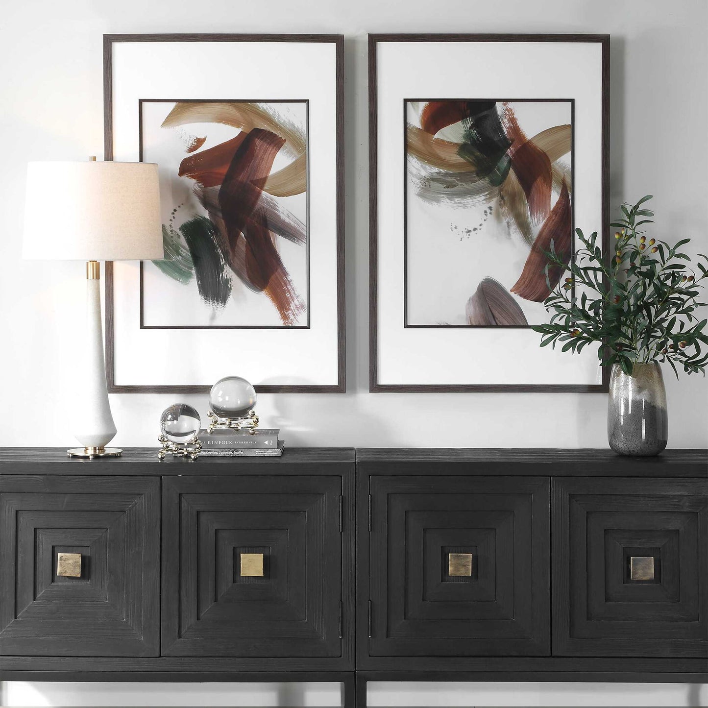 Velocity - Framed Abstract Prints (Set of 2) - Brown / Green / Red / White