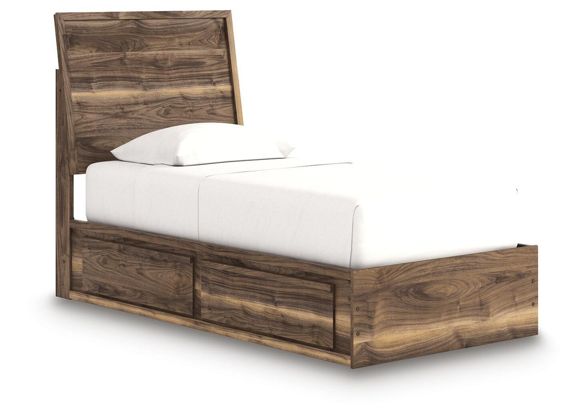Chirason - 3 Pc. - Twin Panel Bed With Storage, Dresser And Mirror - Brown