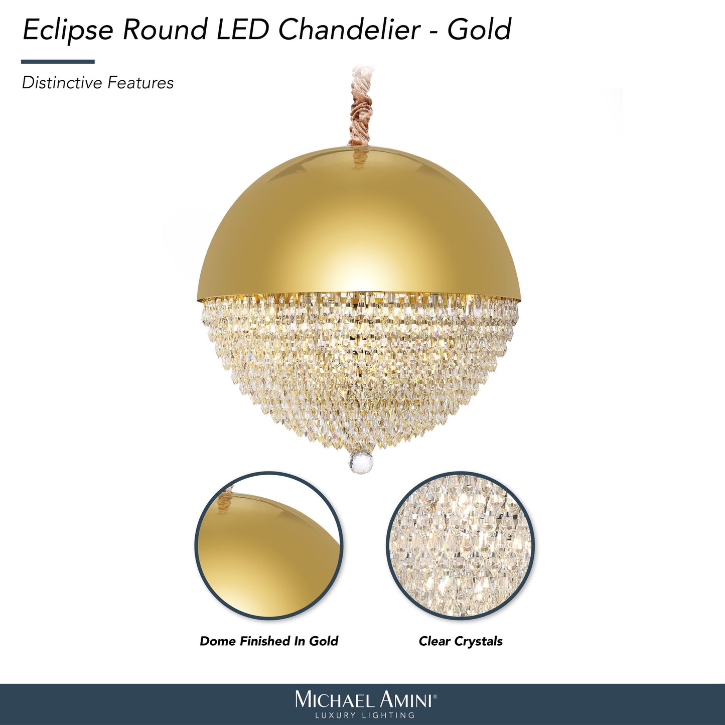 Michael Amini Lighting - Eclipse LED Crystal And Metal Chandelier - Gold