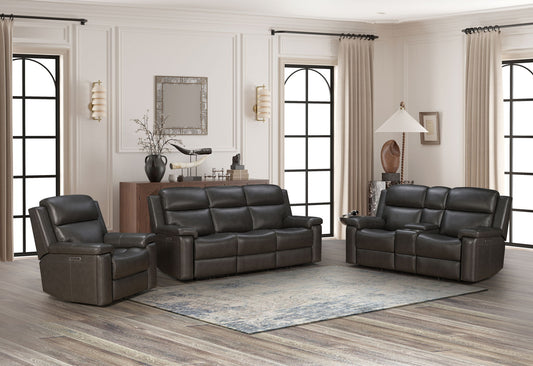 Leon - Power Console Loveseat Recliner With Power Headrest, Power Lumbar, Heat And Massage - Smokey Gray