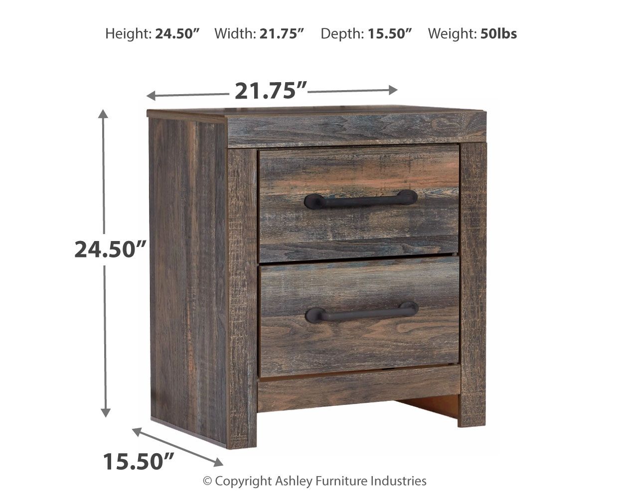 Drystan - Two Drawer Night Stand - Brown / Beige