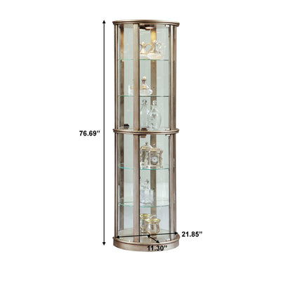 PFC Curios - Lighted Half Round 5 Shelf Curio Cabinet - Aged Silver