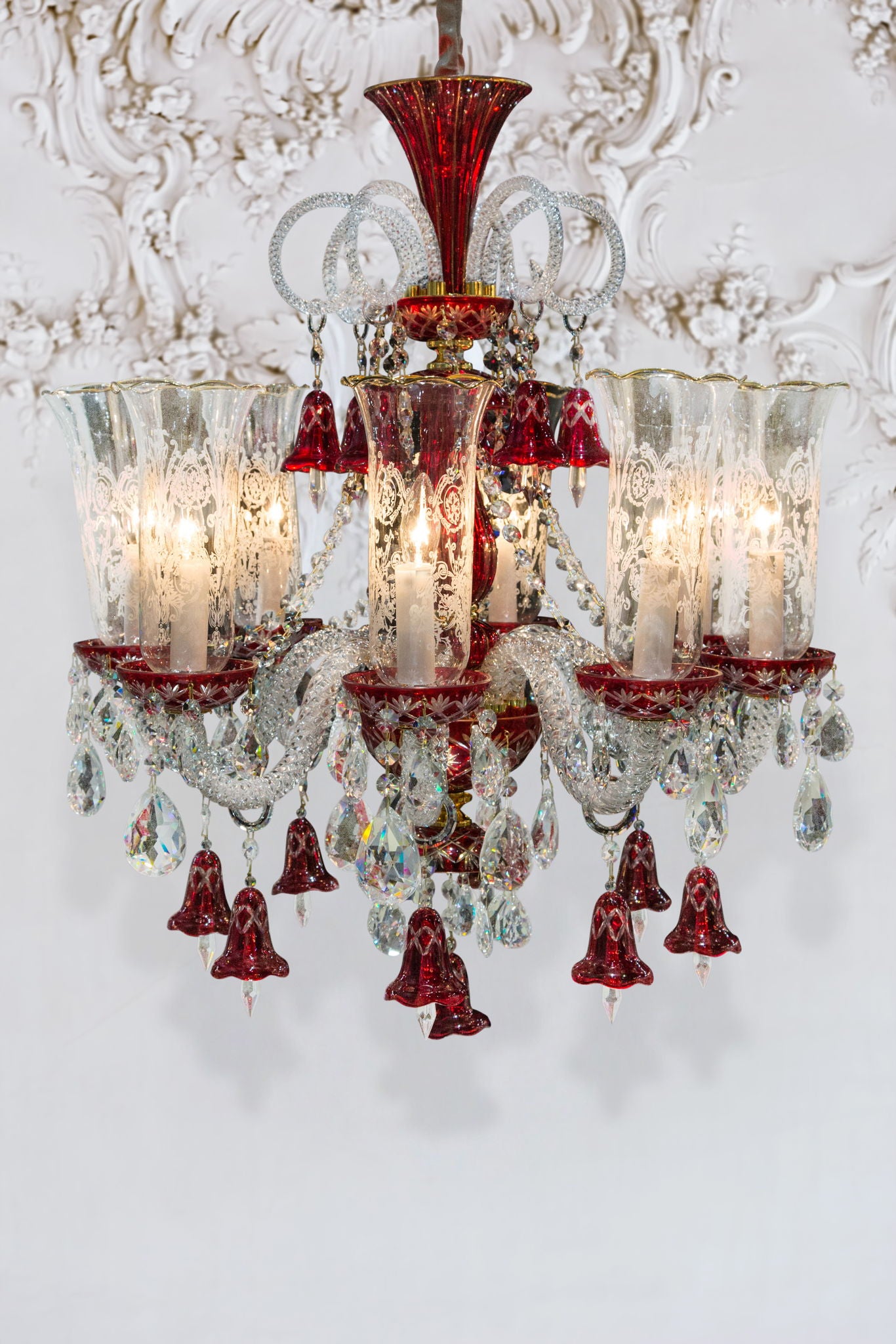 Michael Amini Lighting - Winter Palace 8-Light Traditional Crystal Chandelier - Ruby Red / Pearl Silver