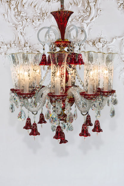 Michael Amini Lighting - Winter Palace 8-Light Traditional Crystal Chandelier - Ruby Red / Pearl Silver