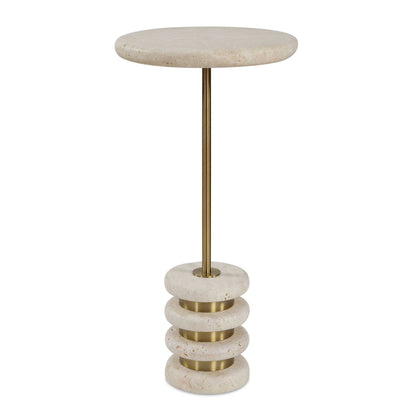Adames - Travertine Drink Table - Brass / White