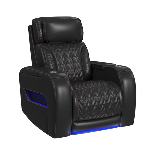 Prime Time - P3 Recliner With LED And Wireless Charger Pocket - Jett Black With Red Stitching