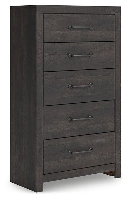 Hollivern - 4 Pc. - Twin Panel Storage Bed, Dresser, Mirror And Chest - Dark Gray
