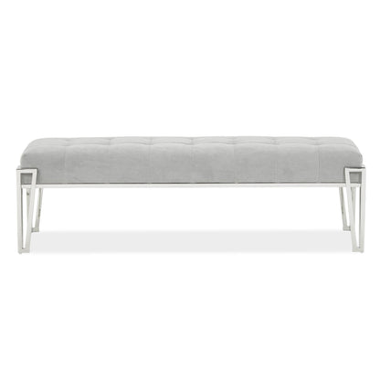 Signature Beds & Benches - Rose Velvet Accent Bench - Gray / Chrome