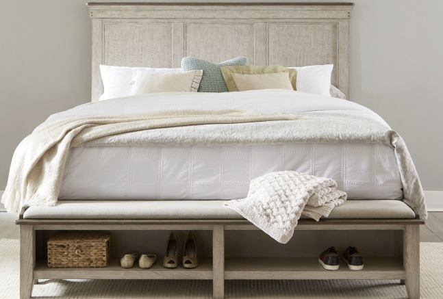 Ivy Hollow - King Upholstered Bench Footboard - Weathered Linen / Dusty Taupe