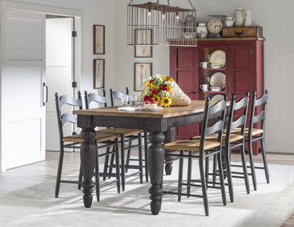 Vintage Market - Rush Seat Ladder Back Counter Height Chair (Set of 2) - Kettle Black