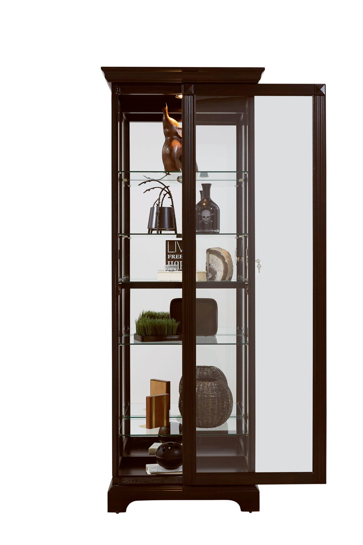 PFC Curios - Locking Slide Door 5 Shelf Curio Cabinet - Deep Cherry Brown