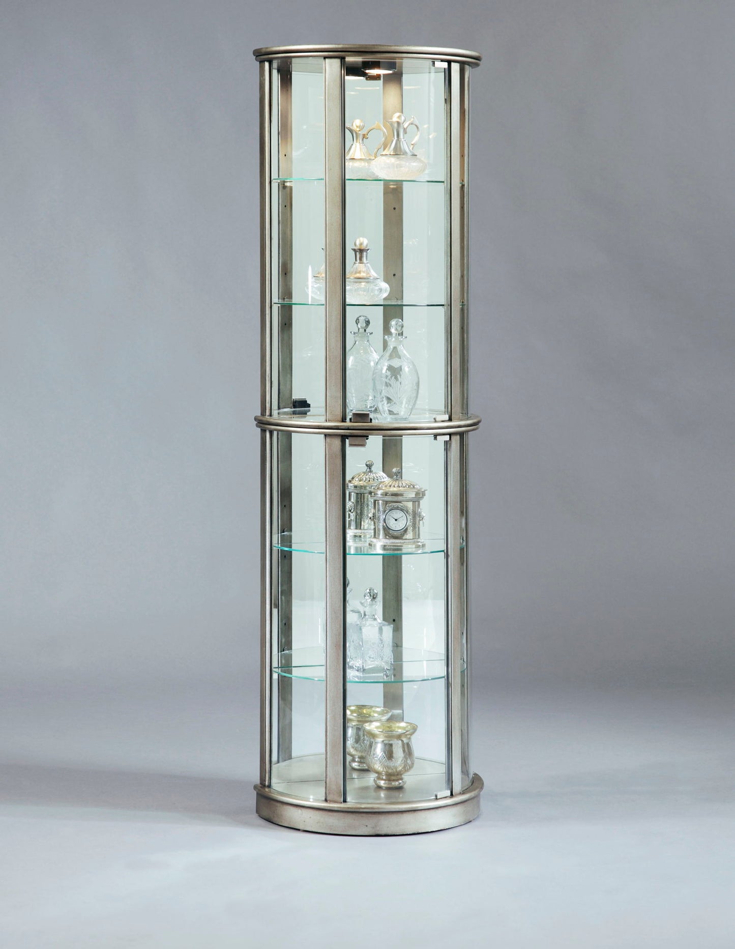 PFC Curios - Lighted Half Round 5 Shelf Curio Cabinet - Aged Silver